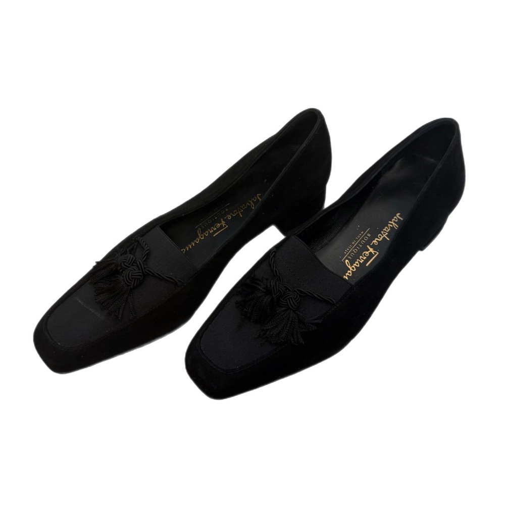 Salvatore Ferragamo Quiet Luxury Velvet Block Heels With Tassels Size 4.5 B